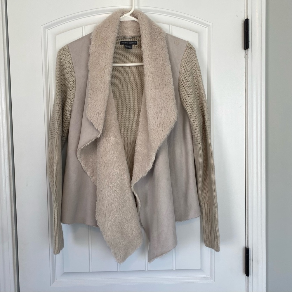 Chelsea & Theodore Women’s Faux Fur Suede Beige Jacket Size Large